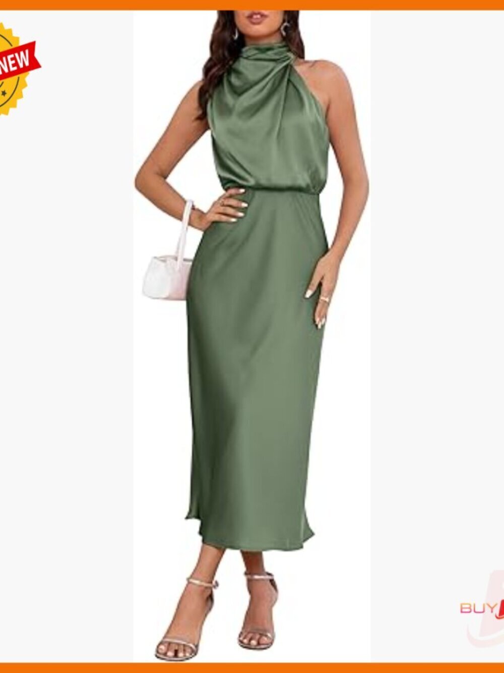 Satin Maxi Dress Formal Wedding Guest Cocktail Party Sleeveless Mock Neck